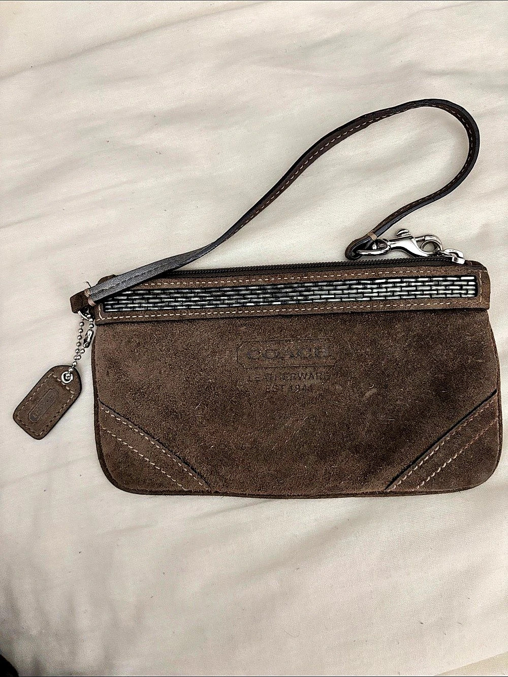 COACH Vintage Suede Beaded Wristlet Brown & Black